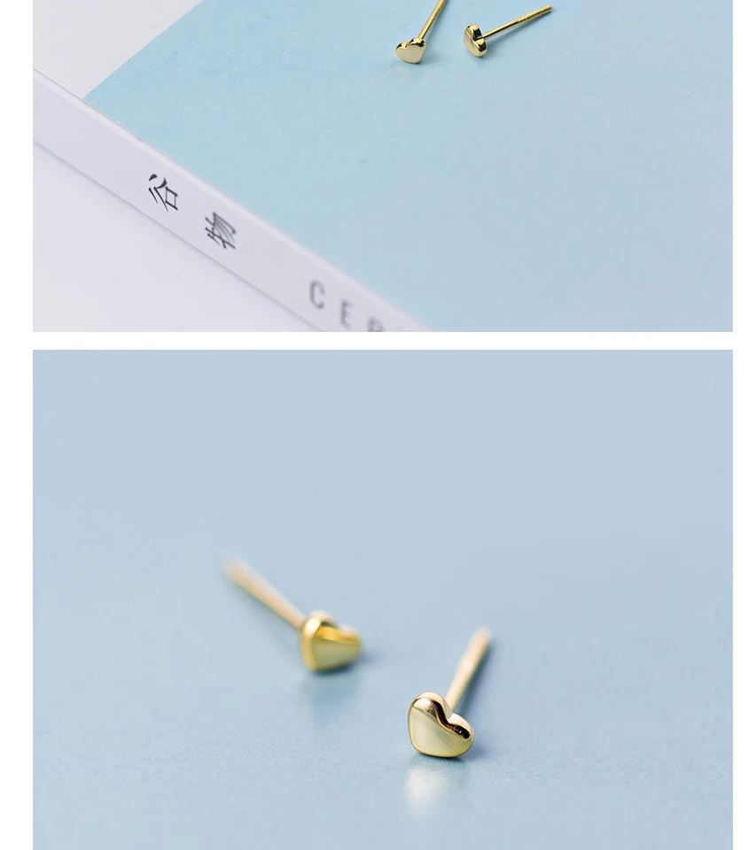 Women Korean Minimalist 925 Earrings Girls Children Gold Color Tiny Heart Sterling Silver Stud Earrings Kinderen Orecchini Cuore (3)