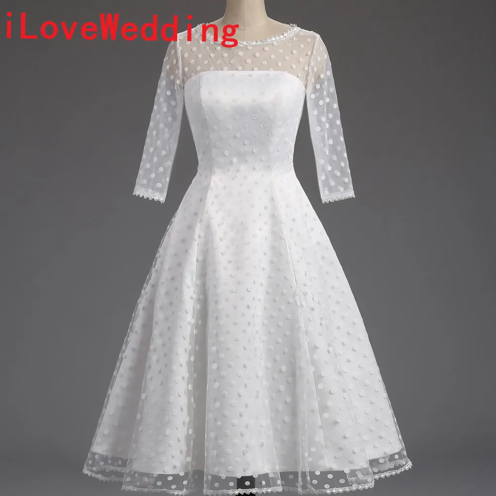 100% Real Short Wedding Dresses Formal 1950S Polka Dotted A-Line O Neck Half Sleeve Mid Calf Bridal Gowns Party Dresses
100% Real Short Wedding Dresses Formal 1950S Polka Dotted A-Line O Neck Half Sleeve Mid Calf Bridal Gowns Party Dresses