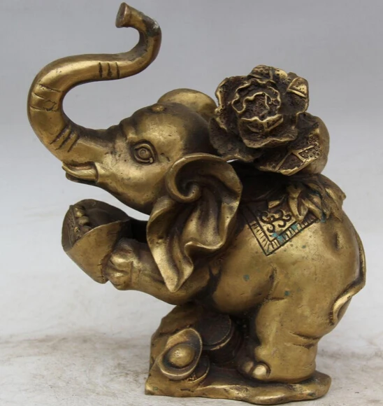 JP S0524 10" Chinese Brass cabbage Wealth Yuan Bao Auspicious elephant Statue sculpture