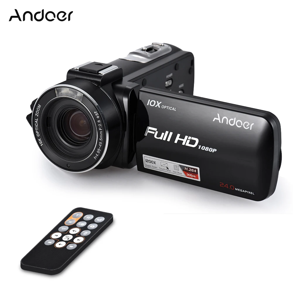 Видеокамера Andoer с сенсорным ЖК-экраном и микрофоном 3 дюйма 1080P 24 МП дистанционным
