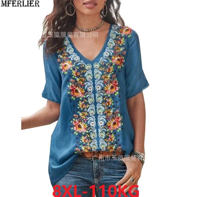 Plus Size 6XL 7XL 8XL Women t-shirt short sleeve v-neck Summer print flower tees loose Female casual patchwork tops loose tshirt
Plus Size 6XL 7XL 8XL Women t-shirt short sleeve v-neck Summer print flower tees loose Female casual patchwork tops loose tshirt