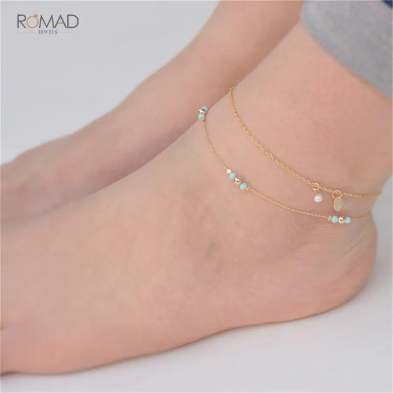 Romad Simple Double layer Bead Coin Pearl Ankle Bracelets Gold Color Bohemia Anklets Foot Jewelry For Women
Romad Simple Double layer Bead Coin Pearl Ankle Bracelets Gold Color Bohemia Anklets Foot Jewelry For Women