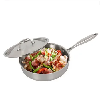 

New Fashion Stainless Steel Frying Pan Uncoated Non-Stick Skillet Pan With/Have lid /24cm Kitchen Cookware Saucepan frying Pans