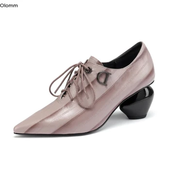 

Olomm Women Leather Pumps Strange Style Heels Pumps Nice Pointed Toe Gorgeous Nude Black Party Dress Shoes Women US Size 4-10