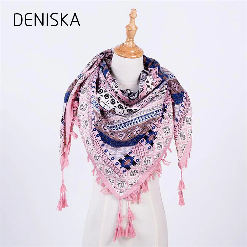 Высокое качество квадратный шарфы Для женщин зимний шарф кисточкой печатных