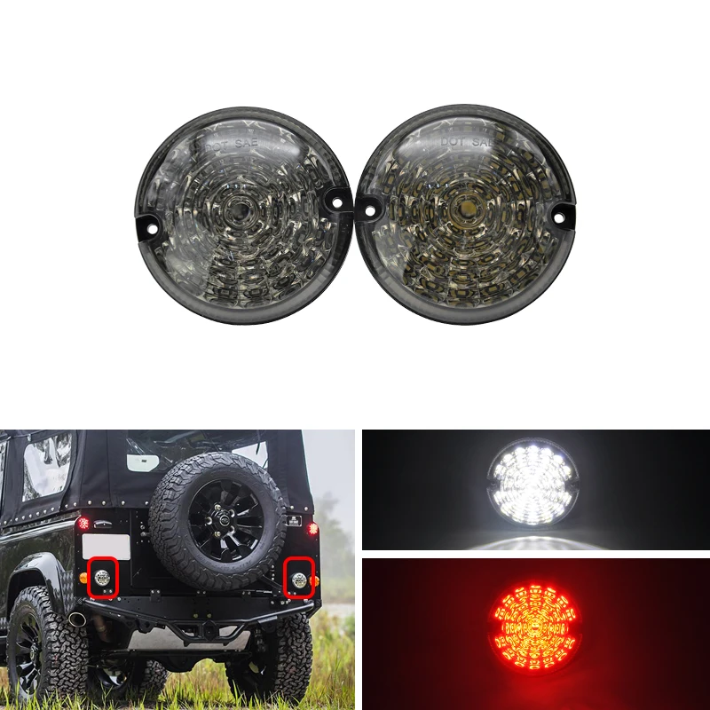 

Smoke Clear Lens For Land Rover Defender 01-16 Cabrio 95mm Round Led Rear White Reverse/Backup Red Rear Fog Light Kits