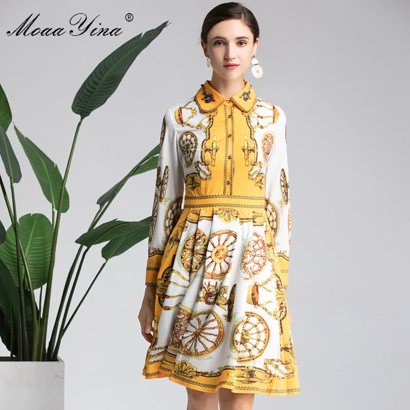 MoaaYina Fashion Designer Runway Dress Spring Women's Long sleeve Turn-down Collar Beading Diamond Geometric Vintage Print Dress
MoaaYina Fashion Designer Runway Dress Spring Women's Long sleeve Turn-down Collar Beading Diamond Geometric Vintage Print Dress
