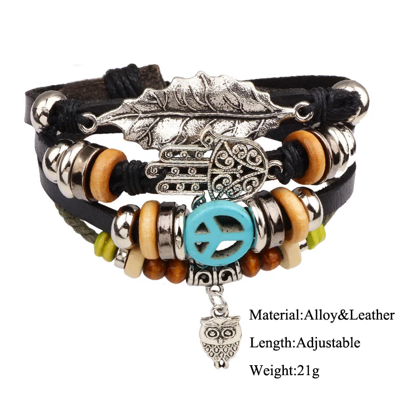 NIUYITID Turkish Eye Bracelets For Men Women Leather Owl Bracelet Male Charm Jewelry Female Braclet Adjustable (7)