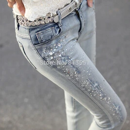 2018 Spring New Female Hole Jeans Beading Rhinestones Slim Feet Pencil Pants Jeans Women
2018 Spring New Female Hole Jeans Beading Rhinestones Slim Feet Pencil Pants Jeans Women