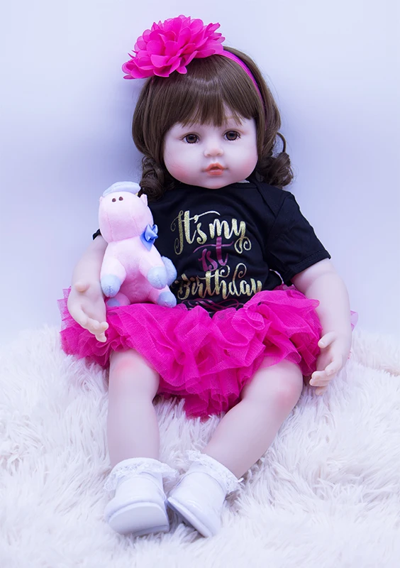 

Noble curly hair princess silicone baby doll soft cotton body lifelike girls babies toys alive bebes reobrn com corpo de 58 cm