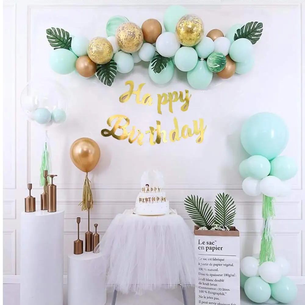 Mint Green Balloons Gold Confetti Metallic Balloons Balloon Arch Kit and Happy Birthday Banner.
Mint Green Balloons Gold Confetti Metallic Balloons Balloon Arch Kit and Happy Birthday Banner.