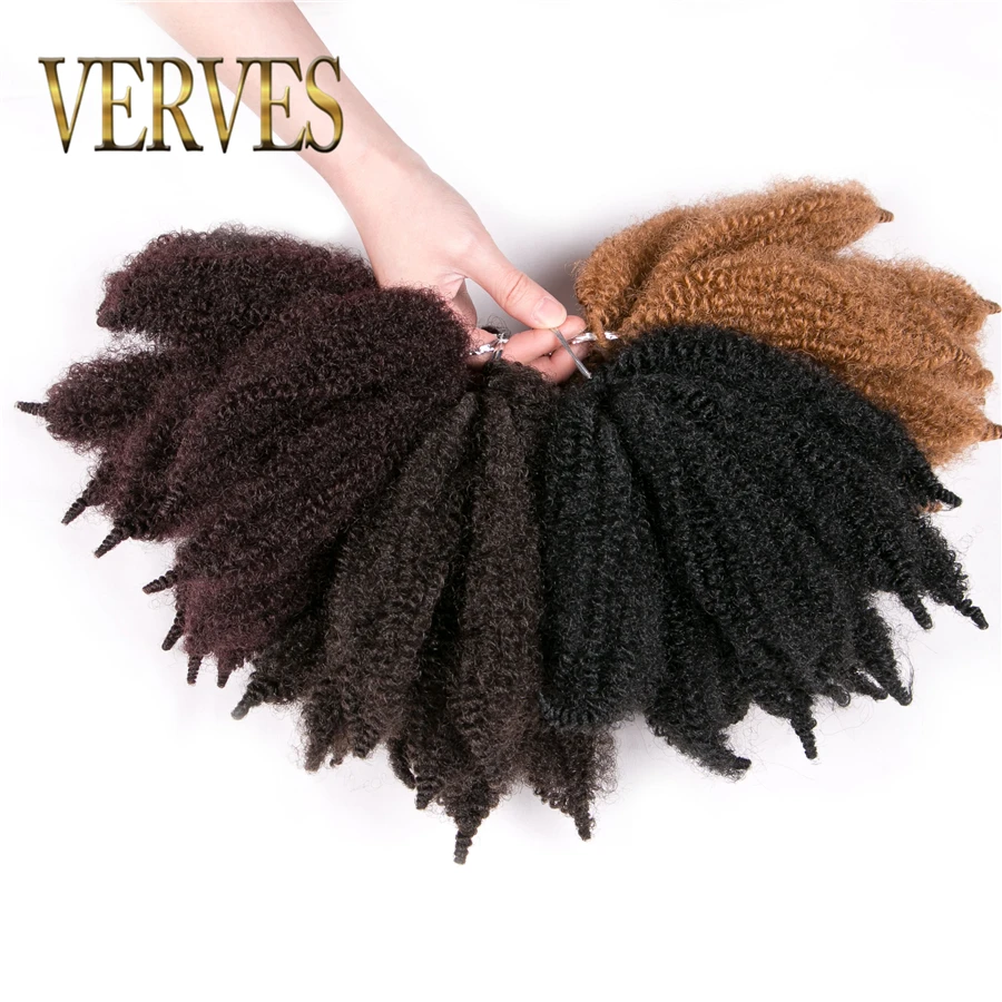 

VERVES Crochet Hair curly Extensions 8 inch,Synthetic ombre braiding hair Afro kinky bulk twist braids Black Blond bundles