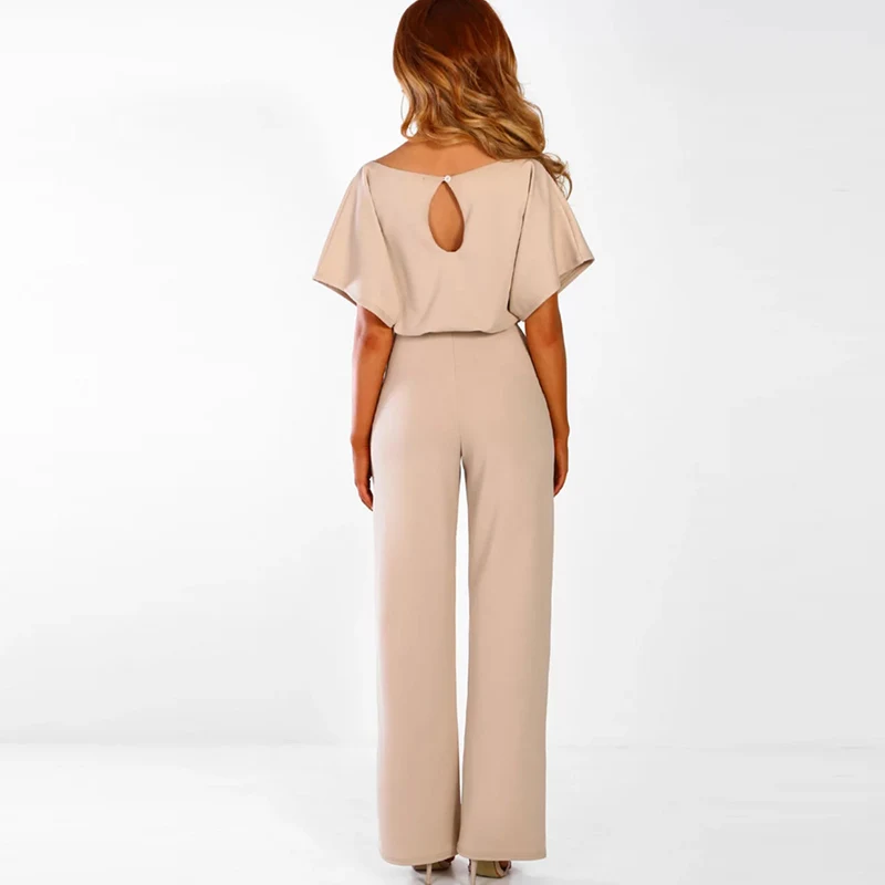 

Ladies Jumpsuits Solid Color Loose Wide Sleeve Strappy Waist Jumper for Summer SSA-19ING
