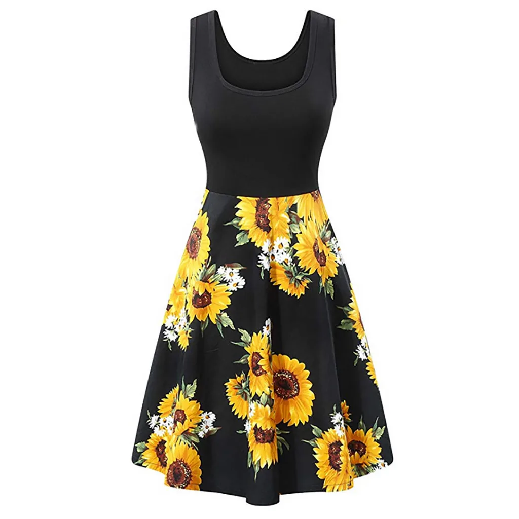 ISHOWTIENDA Women Dresses 2019 Ladies Summer O-neck Sleeveless Neck Patchwork Dresses Vintage Elegant Sunflower A-Line Dress#g3
ISHOWTIENDA Women Dresses 2019 Ladies Summer O-neck Sleeveless Neck Patchwork Dresses Vintage Elegant Sunflower A-Line Dress#g3