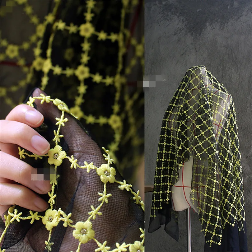 45cm*135cm/piece Spring and summer high-grade mesh embroidery perspective embroidered cloth dress qipao fabric cutting designer | Дом и сад