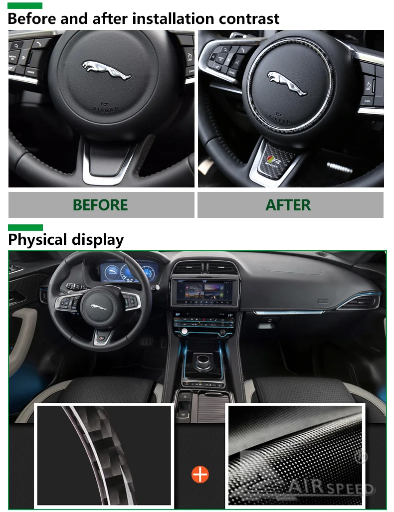Yctze Car Steering Wheel Sticker,U-shape Steering Wheel Frame Trim Sticker Cover Fits for XE//XF//f-pace E-PACE