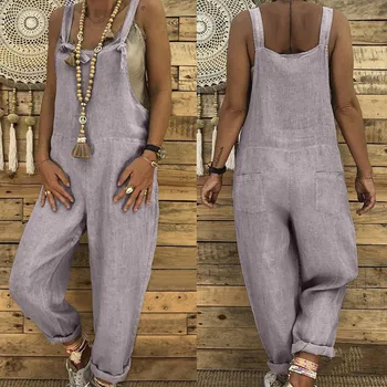 

Womens Linen Long Playsuit soft and comfortable Dungarees Harem Pants Ladies Overall Jumpsuit L50/0116
