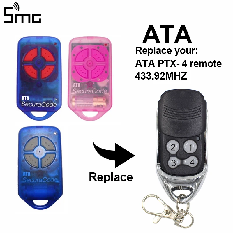 Remote control ATA Garage Gate Door Replacement Remote Control Transmitter For ATA PTX4 SecuraCode 433,92 MHz
Remote control ATA Garage Gate Door Replacement Remote Control Transmitter For ATA PTX4 SecuraCode 433,92 MHz