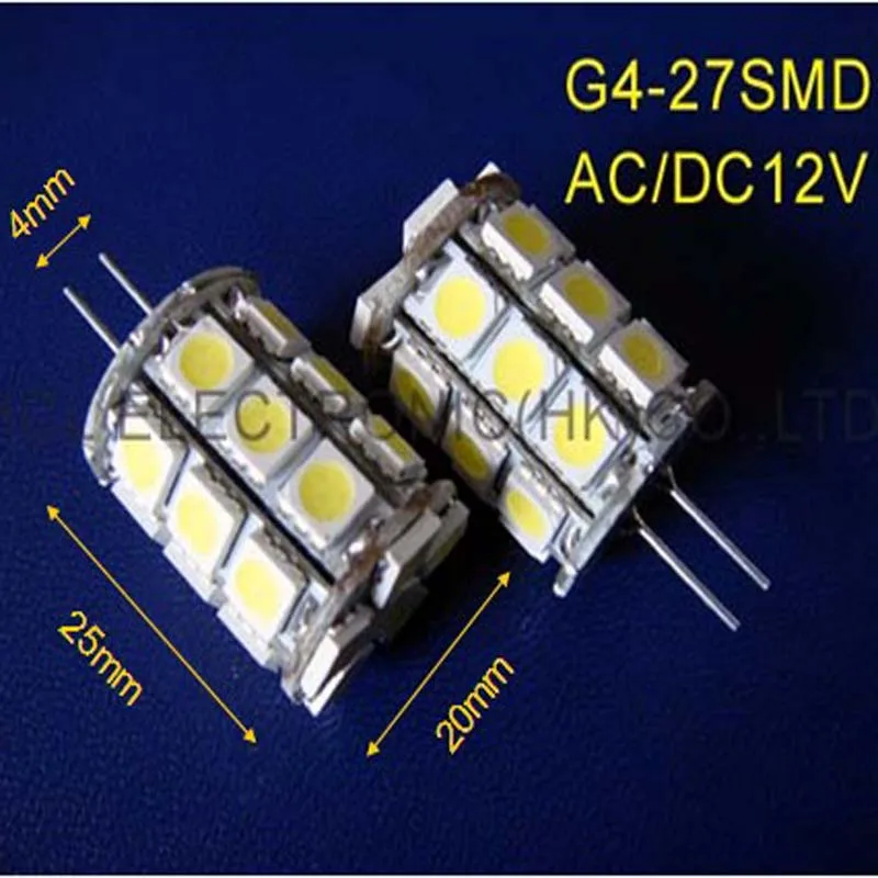 High quality AC/DC12V G4 led light 27smd 5050 3 chips 12vac G4 led bulbs (free shipping 20pcs/lot)
High quality AC/DC12V G4 led light 27smd 5050 3 chips 12vac G4 led bulbs (free shipping 20pcs/lot)