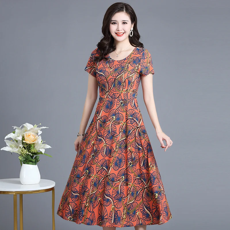 Summer New Women's Cotton Silk Dress Woman Floral Round Neck Waist Short Sleeve Dress Woman Print Dress Plus Size 5XL
Summer New Women's Cotton Silk Dress Woman Floral Round Neck Waist Short Sleeve Dress Woman Print Dress Plus Size 5XL