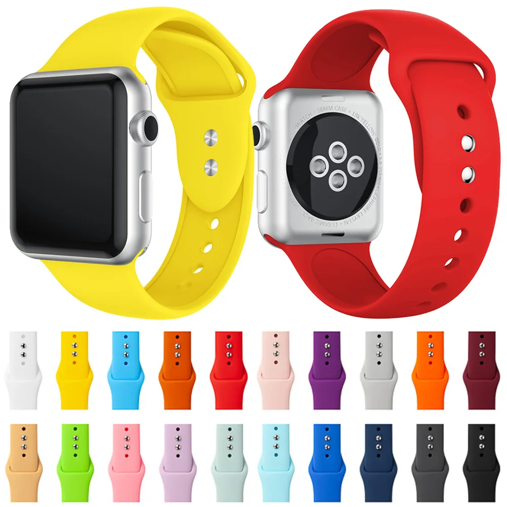 Спортивный ремешок для Apple Watch 38 мм 40 42 44 с двойной пряжкой резиновый силиконовый