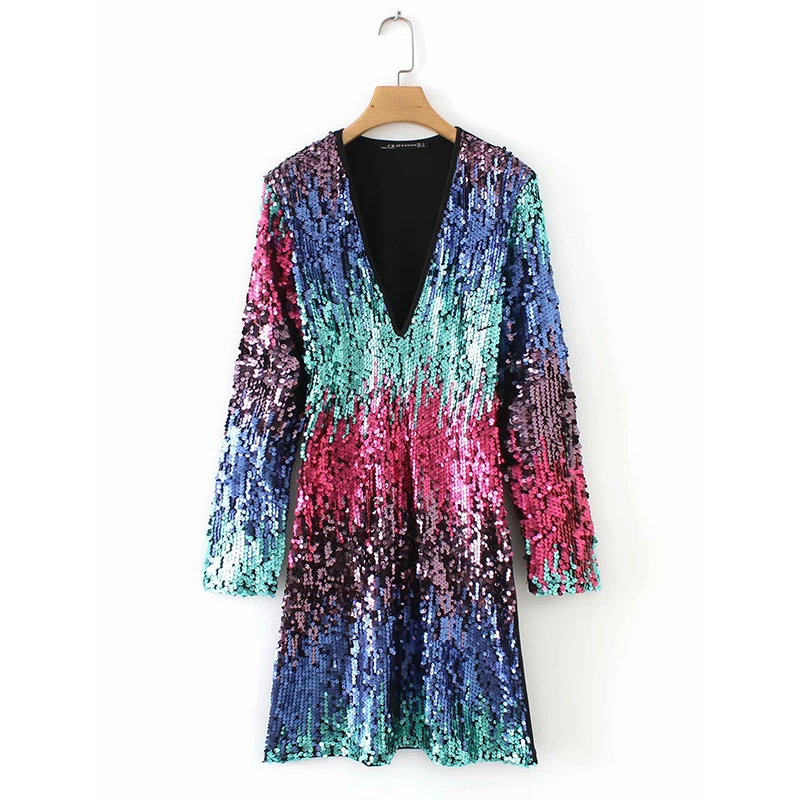 2019 spring Deep V-Neck christmas dress women Gradient color Sequins big dress size autumn Loose Ladies party Dresses
2019 spring Deep V-Neck christmas dress women Gradient color Sequins big dress size autumn Loose Ladies party Dresses