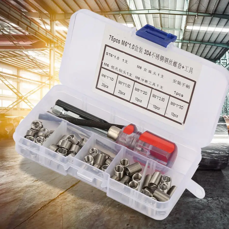 75Pcs Stainless Steel Helical Screw Coiled Wire Screw Sleeve Thread Repair Insert Kit Helical Repair Tools Fasteners
75Pcs Stainless Steel Helical Screw Coiled Wire Screw Sleeve Thread Repair Insert Kit Helical Repair Tools Fasteners