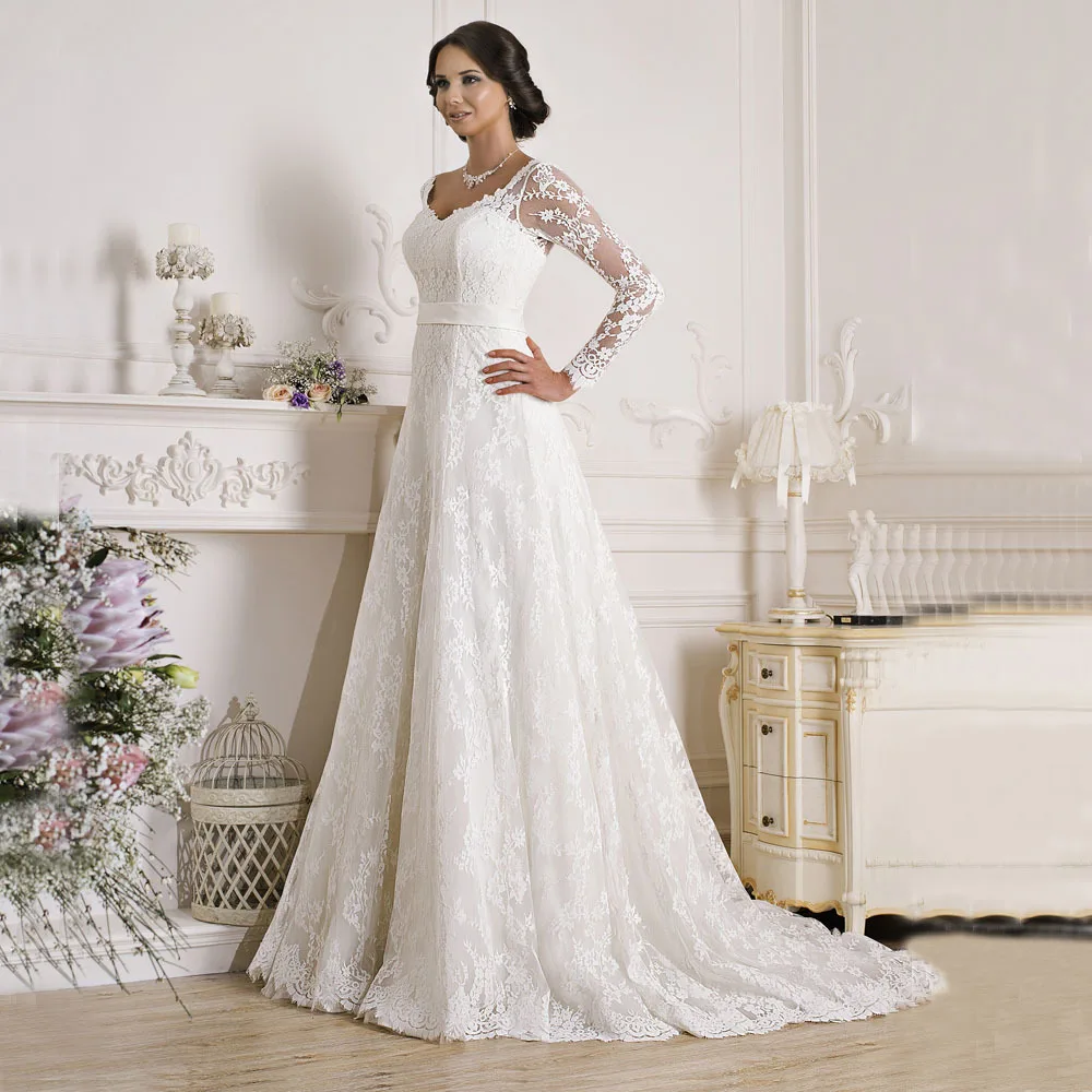 Scoop Appliqued vestido de noiva robe de mariage Louisvuigon Lace Ivory Bridal Gown Elegant Long Sleeve Wedding Dress 2019
Scoop Appliqued vestido de noiva robe de mariage Louisvuigon Lace Ivory Bridal Gown Elegant Long Sleeve Wedding Dress 2019