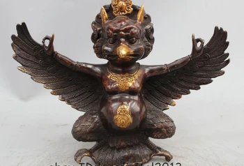 

10"Chinese Tibet Buddhism Bronze Gilt Joss Garuda Bird God Tantra Buddha Statue