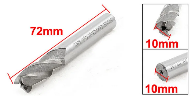 10mm x 10mm x 22mm x 72mm 3 Flutes Straight HSS End Milling Cutter Silver Tone 2pcs
10mm x 10mm x 22mm x 72mm 3 Flutes Straight HSS End Milling Cutter Silver Tone 2pcs