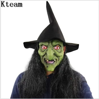 

2018 New Halloween Scary Mask Long Nose Horror Mask with Hat Latex Witch Mask Festival Costume Party Tricky Face Cosplay Prop