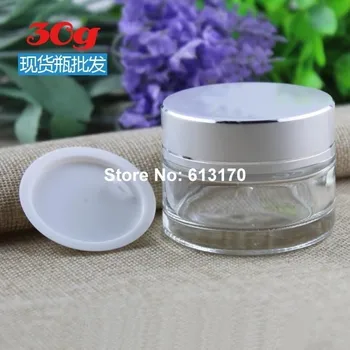 HIgh grade 30ml 30g Glass empty cream Jar with Silver lid cosmetic packing Container Clear refillable jars
HIgh grade 30ml 30g Glass empty cream Jar with Silver lid cosmetic packing Container Clear refillable jars