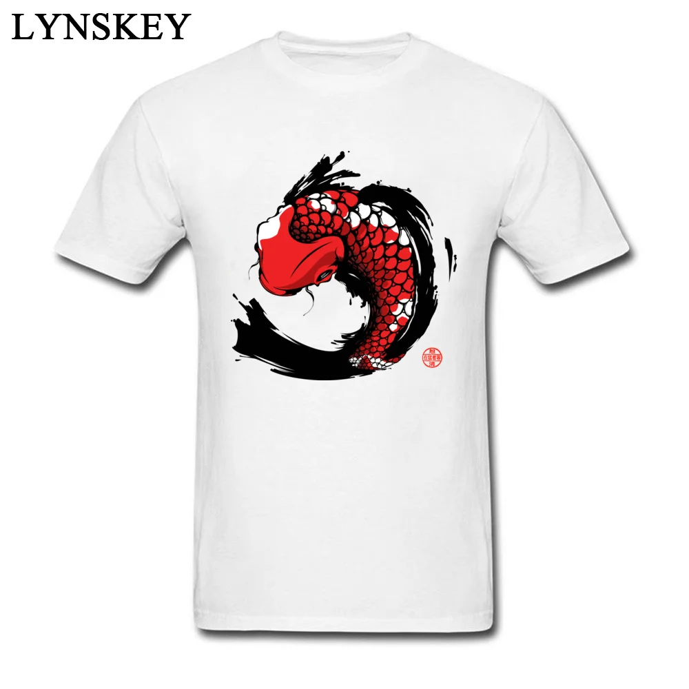 T Shirts Short Sleeve Casual Wholesale Red Koi Round Collar Cotton Men Summer Fall Tops Shirts Casual Clothing Shirt Red Koi white