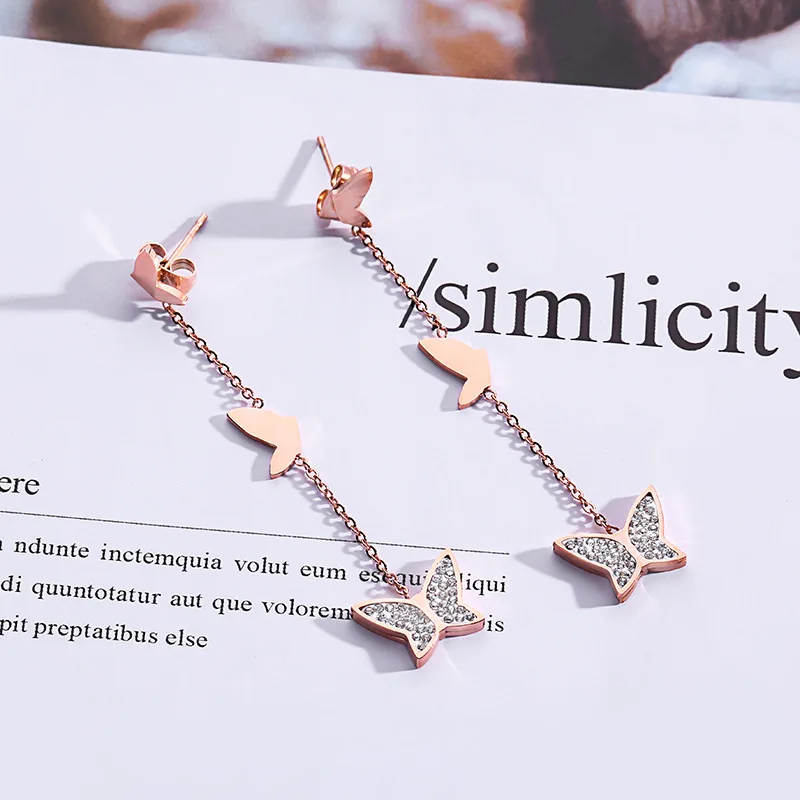 Fashion Crystal Tassel Earrings Rose Gold Butterfly Long Drop Dangle Earrings For Women Jewelry Boucle D'oreille Pretty Brincos
Fashion Crystal Tassel Earrings Rose Gold Butterfly Long Drop Dangle Earrings For Women Jewelry Boucle D'oreille Pretty Brincos