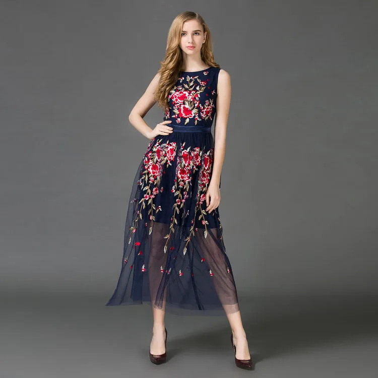 Europe Summer 2017 Newest Mesh Beach Style O-Neck Sleeveless A-line Fashion Peony Flowers Embroidery Mid-Calf Long Dress Women
Europe Summer 2017 Newest Mesh Beach Style O-Neck Sleeveless A-line Fashion Peony Flowers Embroidery Mid-Calf Long Dress Women