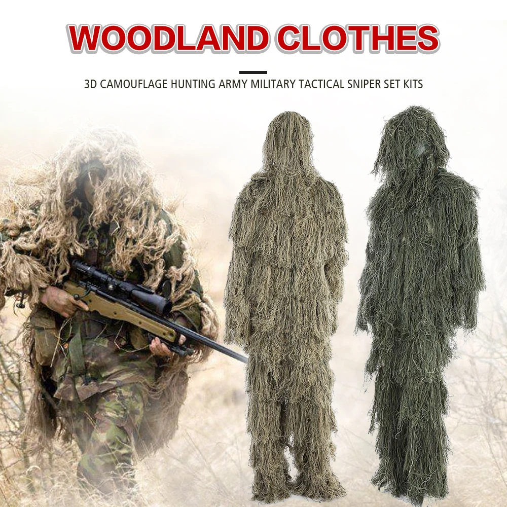 3D Universal Camouflage Suits Woodland Clothes Adjustable Size Ghillie Suit For Hunting Army Military Tactical Sniper Set Kits
3D Universal Camouflage Suits Woodland Clothes Adjustable Size Ghillie Suit For Hunting Army Military Tactical Sniper Set Kits
