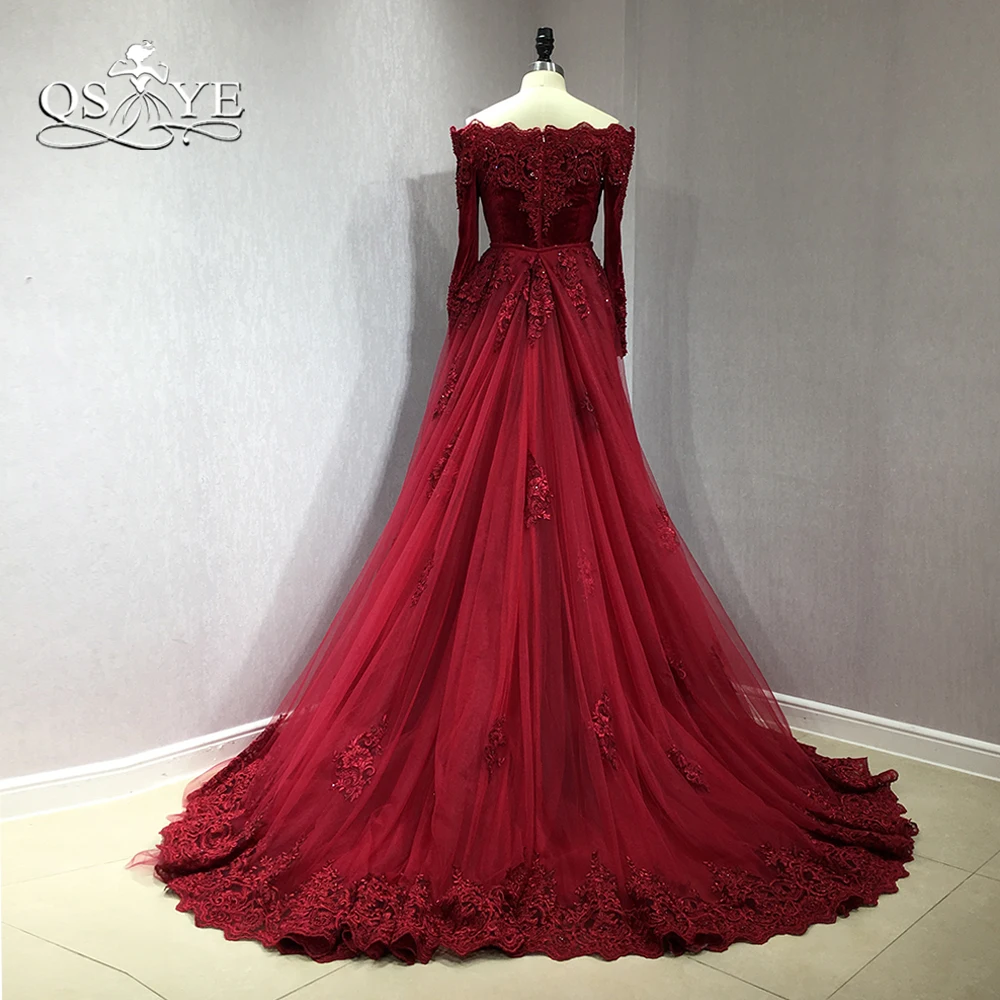 QSYYE 2018 Burgundy Velvet Long Mermaid Prom Dresses Off Shoulder Long Sleeve Lace Beaded Detachable Train Formal Evening Dress
QSYYE 2018 Burgundy Velvet Long Mermaid Prom Dresses Off Shoulder Long Sleeve Lace Beaded Detachable Train Formal Evening Dress