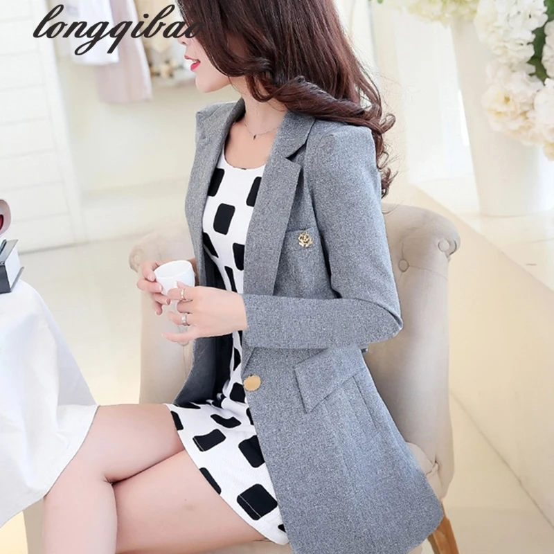 Korean version of the Spring and Autumn new women long section of small suit Ms. Slim casual small suit coat big yards 
Korean version of the Spring and Autumn new women long section of small suit Ms. Slim casual small suit coat big yards