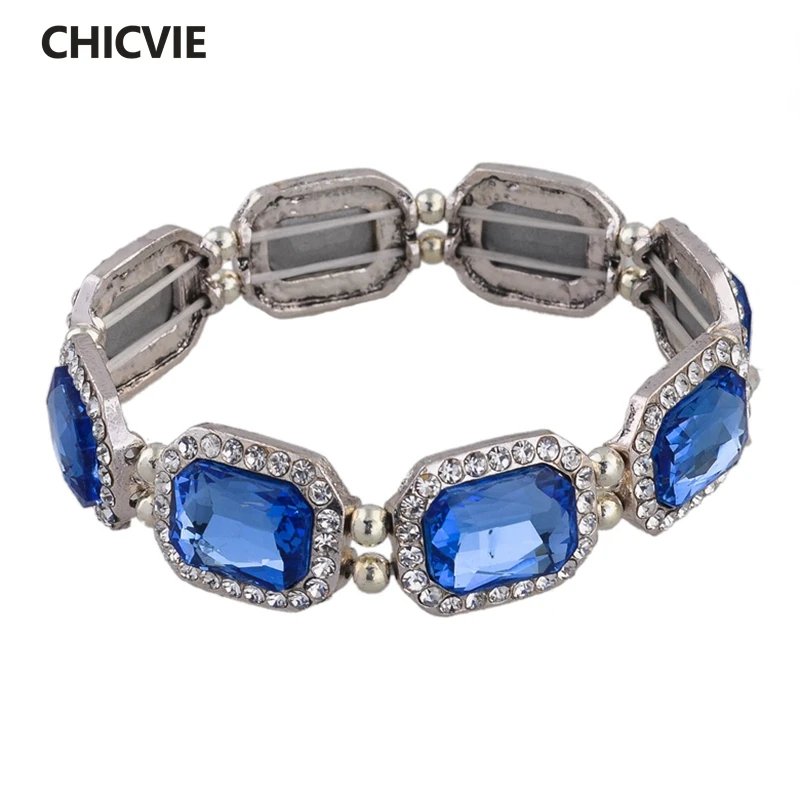 Фото Эластичные браслеты и обручи ручной работы CHICVIE синего цвета с кристаллами для