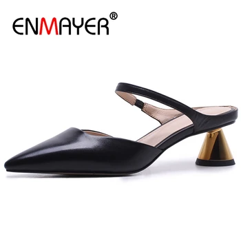 ENMAYER Genuine Leather Women Med heels Sandals Buckle Blingbacks Summer Pointed toe Strange heels Fashion Elegant Shoes CR231
ENMAYER Genuine Leather Women Med heels Sandals Buckle Blingbacks Summer Pointed toe Strange heels Fashion Elegant Shoes CR231
