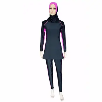 

Swimwear Muslim Women Swimsuit Three-pieces Swim Suit Colorblock Islamic Conservative Beach Bathing Suit baju renang muslim