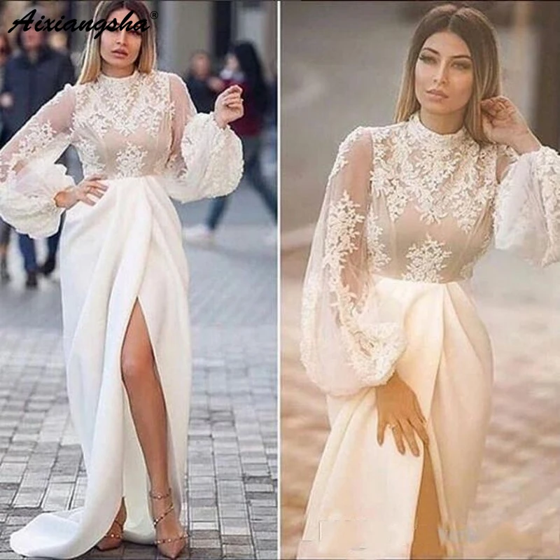 High Collar White 2019 Evening Dresses Mermaid Lace Applique Illusion Long Sleeves Formal Party Gowns Side Split Sexy Prom Dress
High Collar White 2019 Evening Dresses Mermaid Lace Applique Illusion Long Sleeves Formal Party Gowns Side Split Sexy Prom Dress