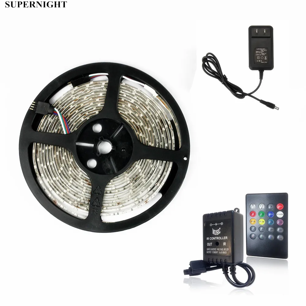 SuperNight 3528 RGB LED Strip Kit 5M 60LEDs/m Waterproof IP65 Flexible Light Band with Power Adapter IR Remote Music Controller
SuperNight 3528 RGB LED Strip Kit 5M 60LEDs/m Waterproof IP65 Flexible Light Band with Power Adapter IR Remote Music Controller