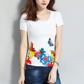 Floral Print T shirt Women Simple White Short sleeve Summer Tops Slim Ethnic 95% Cotton Plus size Ladies Tees
Floral Print T shirt Women Simple White Short sleeve Summer Tops Slim Ethnic 95% Cotton Plus size Ladies Tees