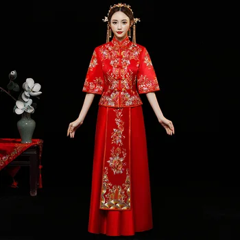 Red Fashion Noble Retro Chinese Women Bride cheongsam Dress Long Wedding Qipao Delicate Embroidery Phoenix cheongsam Size S-XXL
Red Fashion Noble Retro Chinese Women Bride cheongsam Dress Long Wedding Qipao Delicate Embroidery Phoenix cheongsam Size S-XXL