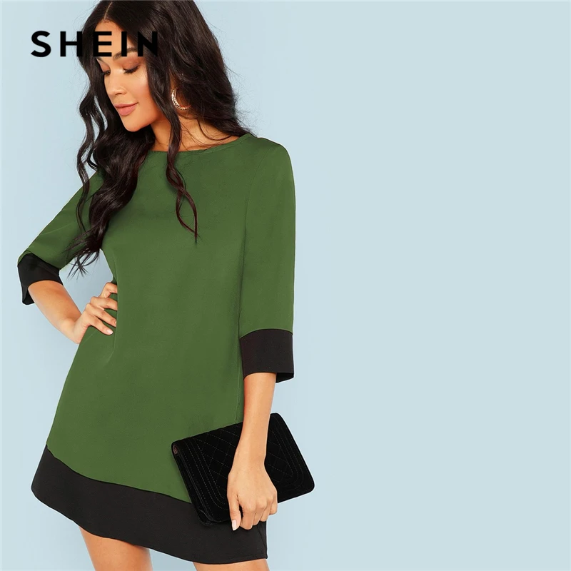 SHEIN Платье Туника С Контрастным Низом Осенние Современные Женские Платья Рукавом