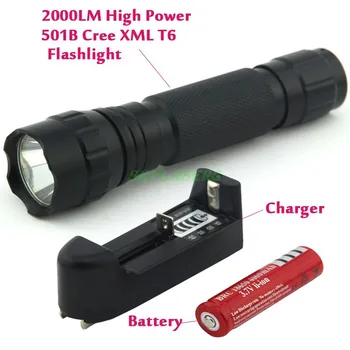 501B 2000 Lumens XM-L T6 High Power LED Flashlight Torch + 1 x 18650 Rechargeable Battery + Charger
501B 2000 Lumens XM-L T6 High Power LED Flashlight Torch + 1 x 18650 Rechargeable Battery + Charger