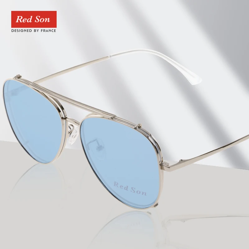 Red Son 2019 Brand Designer Polarized Pilot Sunglasses Women Clip On Lens Removable Sun Glasses UV400 Alloy Frame Plain glasses
Red Son 2019 Brand Designer Polarized Pilot Sunglasses Women Clip On Lens Removable Sun Glasses UV400 Alloy Frame Plain glasses