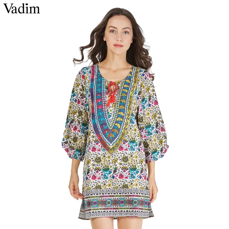 Vadim Fashion women Baroque floral chiffon Dress vintage V neck bohemian three quarter sleeve casual loose brand dress QZ2087
Vadim Fashion women Baroque floral chiffon Dress vintage V neck bohemian three quarter sleeve casual loose brand dress QZ2087