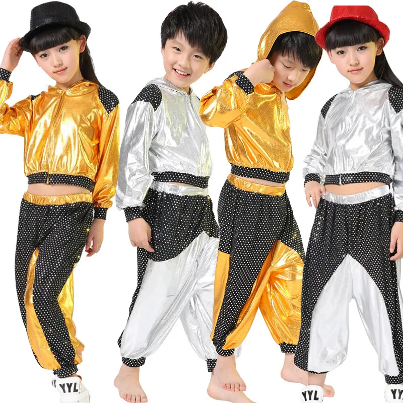 Girls Boys Gold Silver Ballroom Jazz Hip Hop Dance Competition Costume for Kid Clothing Clothes Top Pants Dancing Wear
Girls Boys Gold Silver Ballroom Jazz Hip Hop Dance Competition Costume for Kid Clothing Clothes Top Pants Dancing Wear